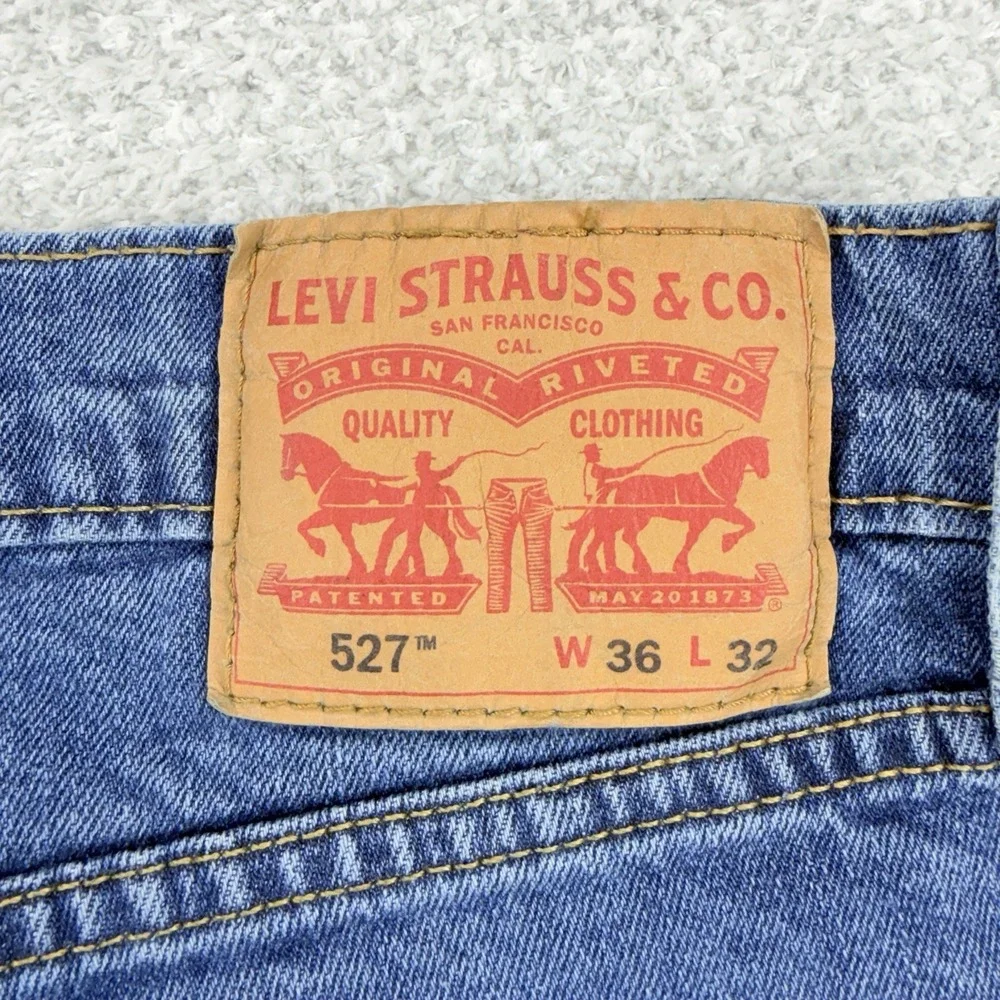 Levi's 527 Jeans Mens 36x32 Slim Bootcut Stretch Whiskered Western Cowboy Denim